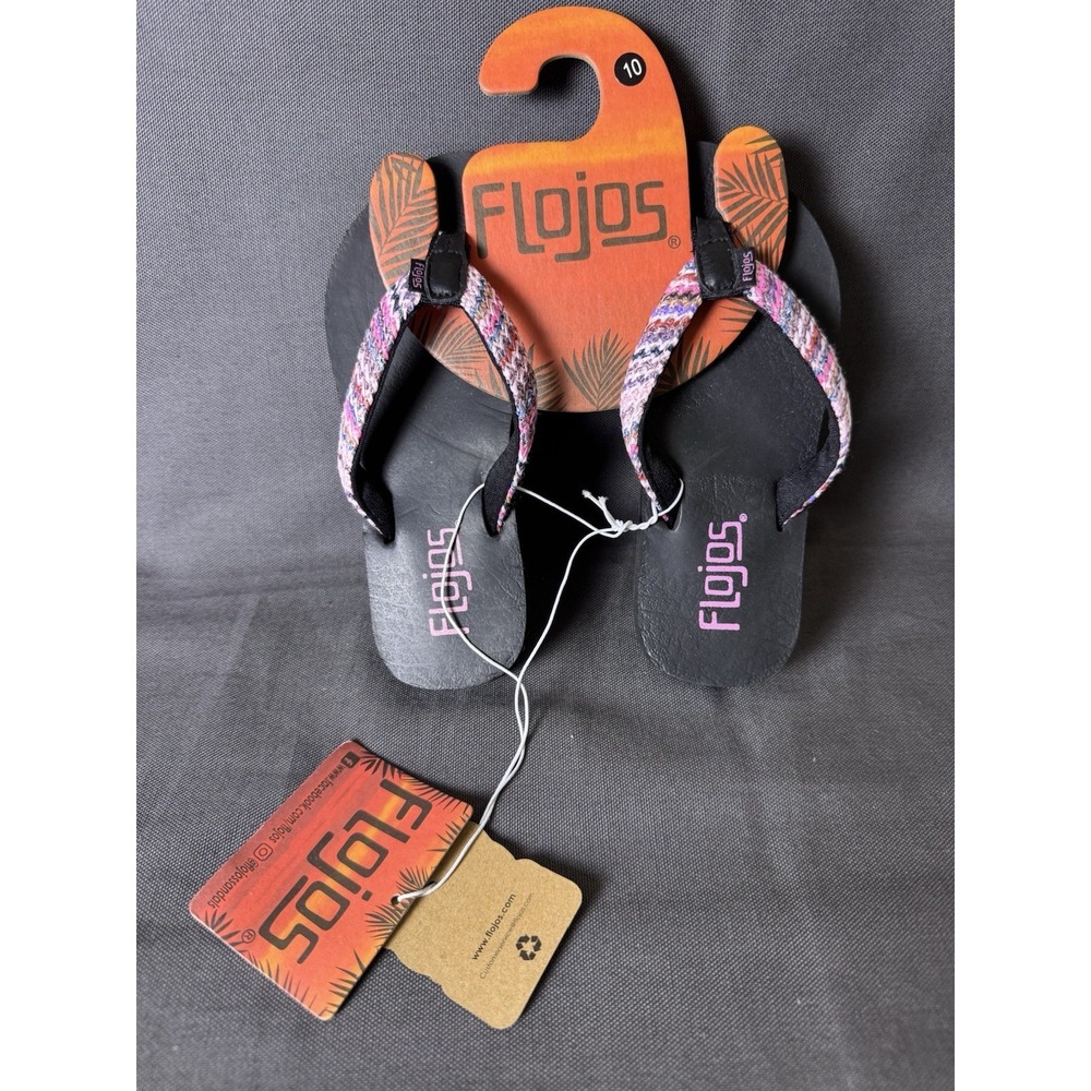 Flojos Flip Flops Kids Size 10 Pink Multi Woven Strap Sandals Black Footbed New